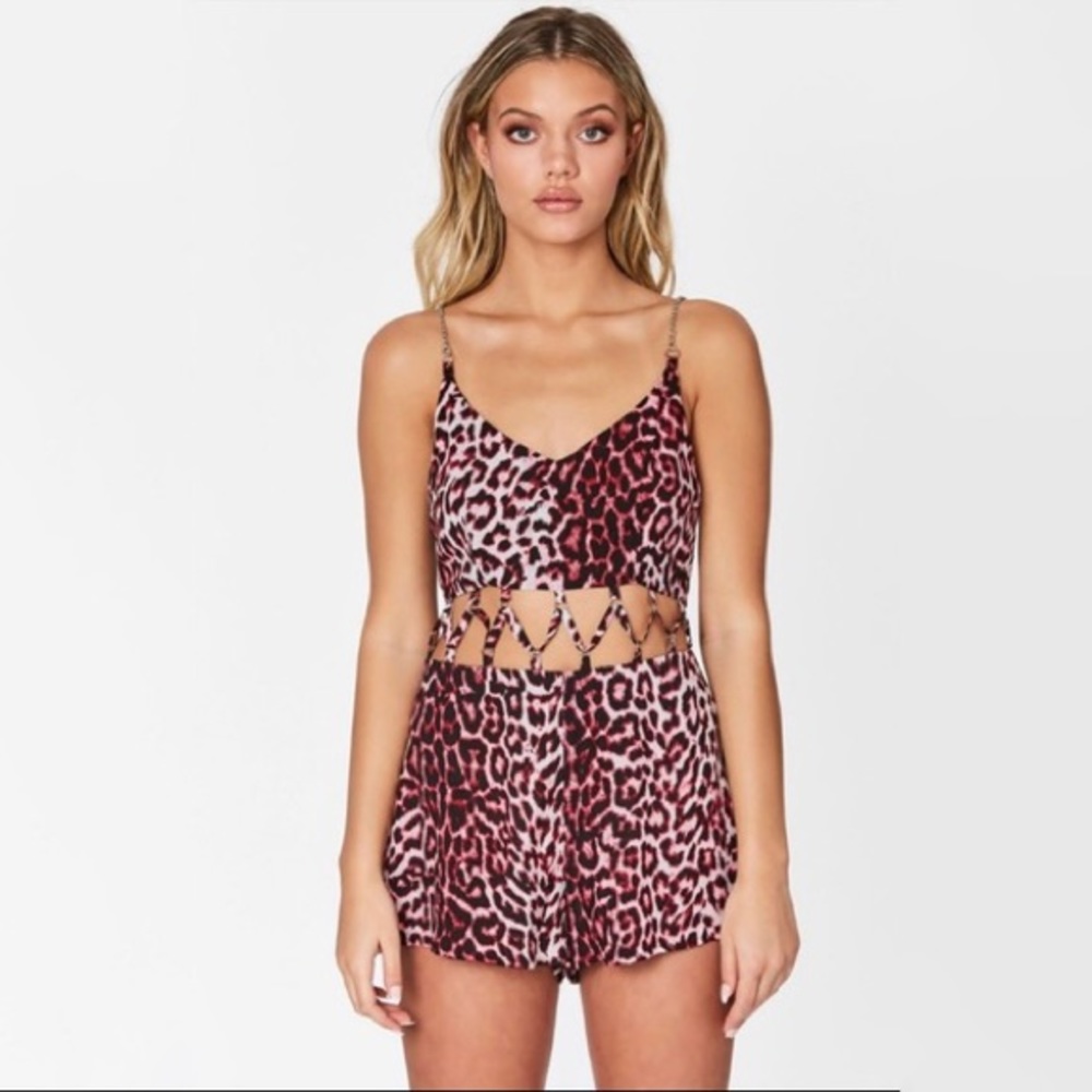LF Millau leopard print cutout romper size S